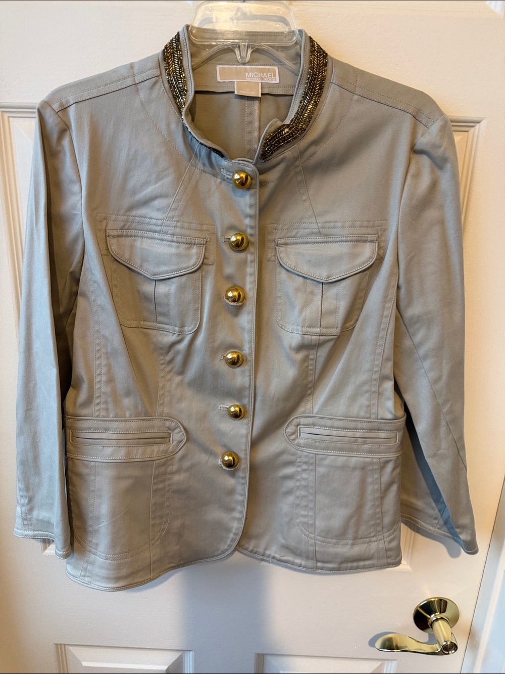 MICHAEL Michael Kors Light tan Embellished Collar Military-Style Jacket